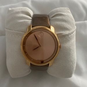 Rare authentic Rose Gold, Gold and chocolate leather strap ladies Movado watch